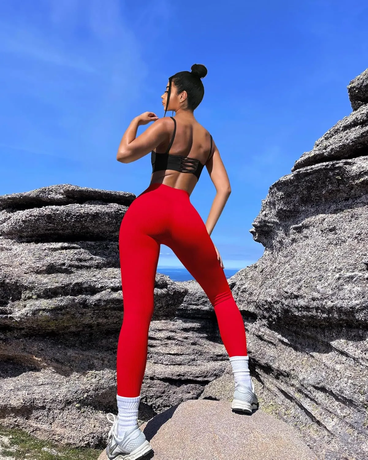 OQQ Women's 2 Piece Yoga Leggings Ribbed Seamless Workout High Waist Cross Over Athletic Exercise Leggings
