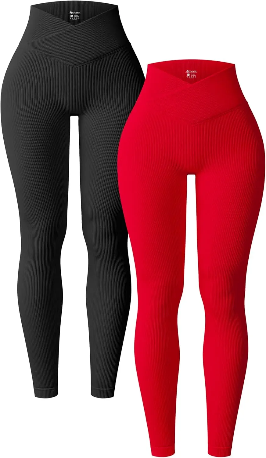 OQQ Women's 2 Piece Yoga Leggings Ribbed Seamless Workout High Waist Cross Over Athletic Exercise Leggings
