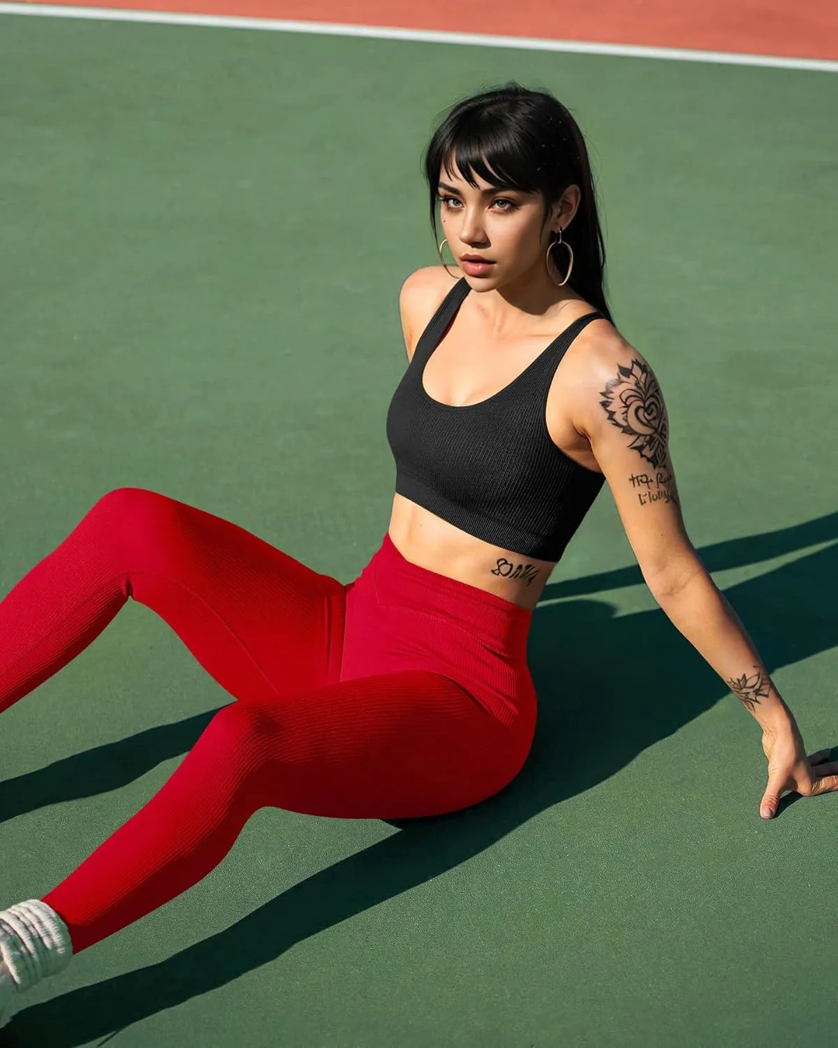 OQQ Women's 2 Piece Yoga Leggings Ribbed Seamless Workout High Waist Cross Over Athletic Exercise Leggings