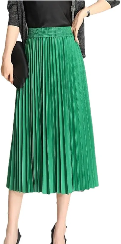 Pleated Skirts Women Spring/Summer Casual Elastic High Waist Midi Long Skirts Fashion Ladies Party Work Skirts