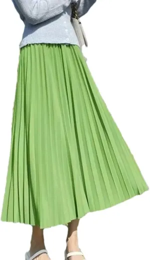 Pleated Skirts Women Spring/Summer Casual Elastic High Waist Midi Long Skirts Fashion Ladies Party Work Skirts