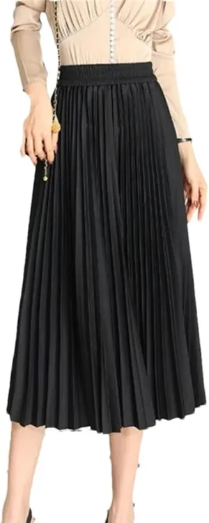 Pleated Skirts Women Spring/Summer Casual Elastic High Waist Midi Long Skirts Fashion Ladies Party Work Skirts