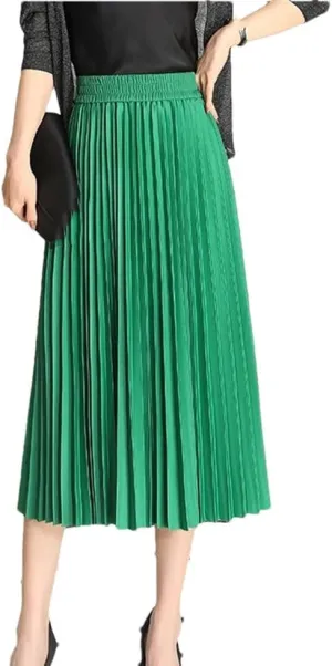 Pleated Skirts Women Spring/Summer Casual Elastic High Waist Midi Long Skirts Fashion Ladies Party Work Skirts