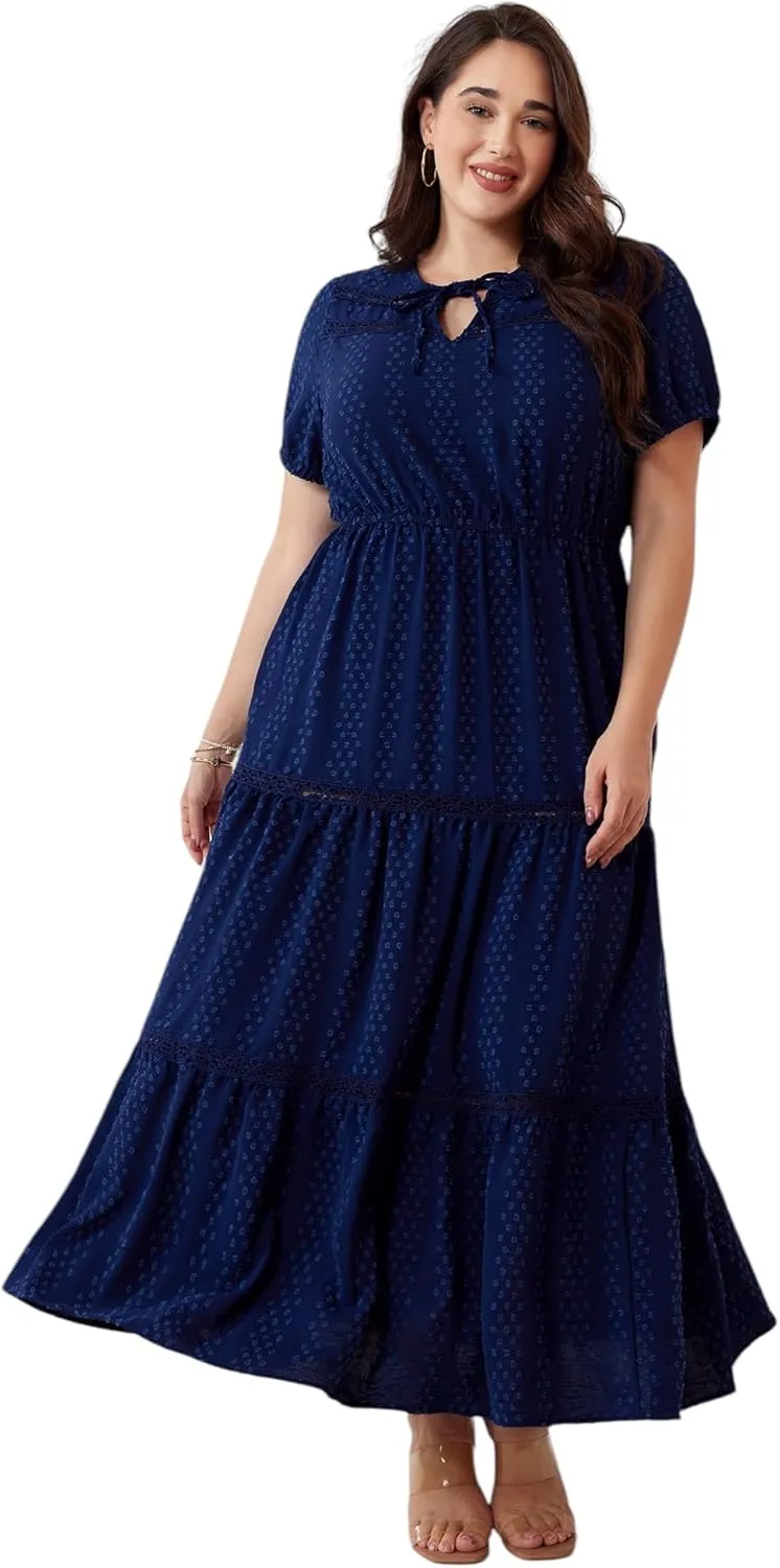 Plus Size Vacation Dresses for Women 2025 Summer Beach Dress Elegant Hollow Out Boho Dress with Pockets