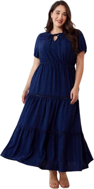 Plus Size Vacation Dresses for Women 2025 Summer Beach Dress Elegant Hollow Out Boho Dress with Pockets