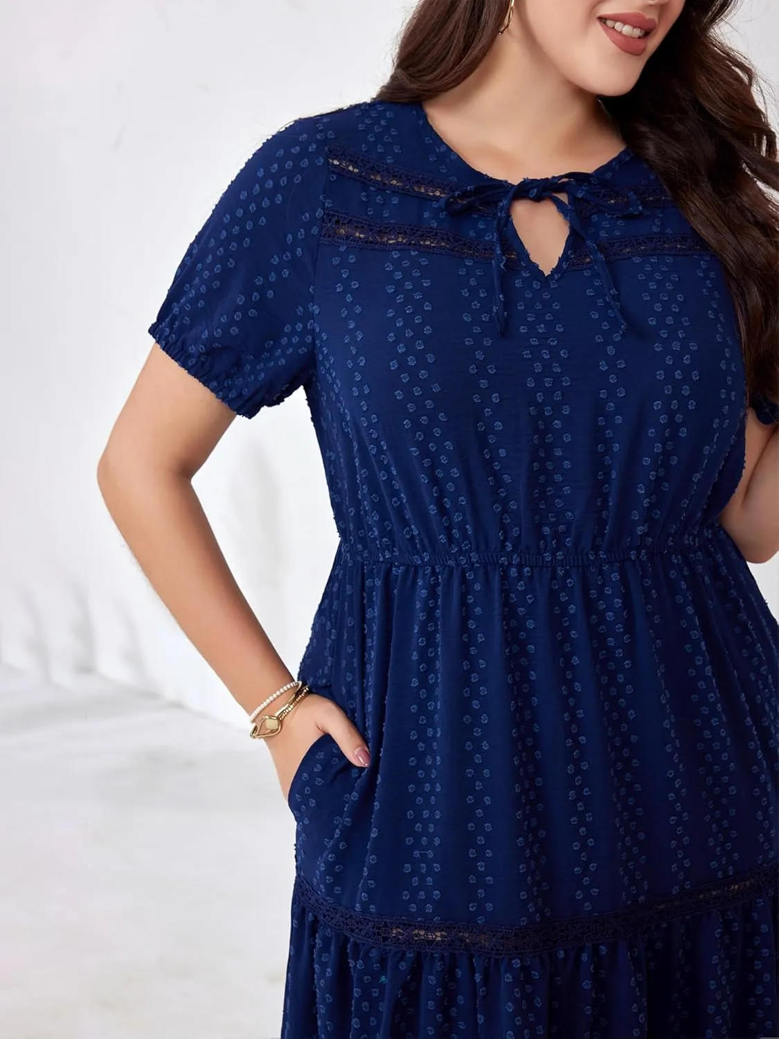 Plus Size Vacation Dresses for Women 2025 Summer Beach Dress Elegant Hollow Out Boho Dress with Pockets