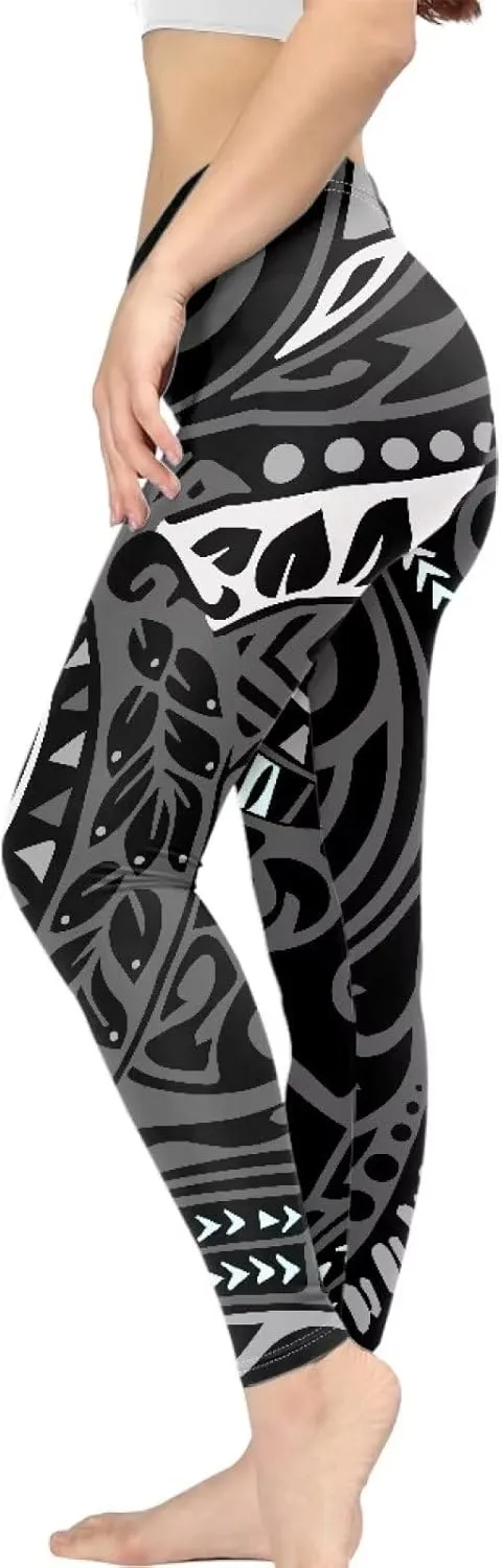 Polynesian Traditional Tribal Yoga Pants for Women High Waisted Gym Leggings Tummy Control Workout Leggings
