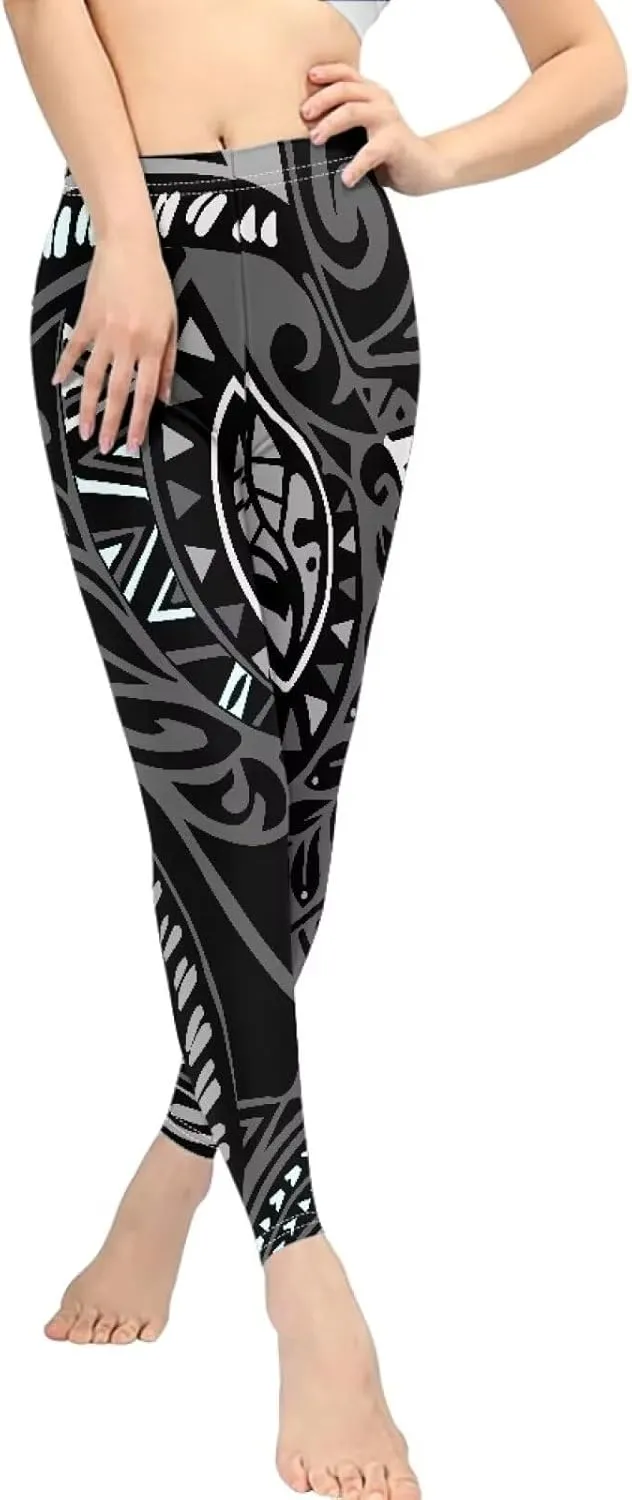 Polynesian Traditional Tribal Yoga Pants for Women High Waisted Gym Leggings Tummy Control Workout Leggings