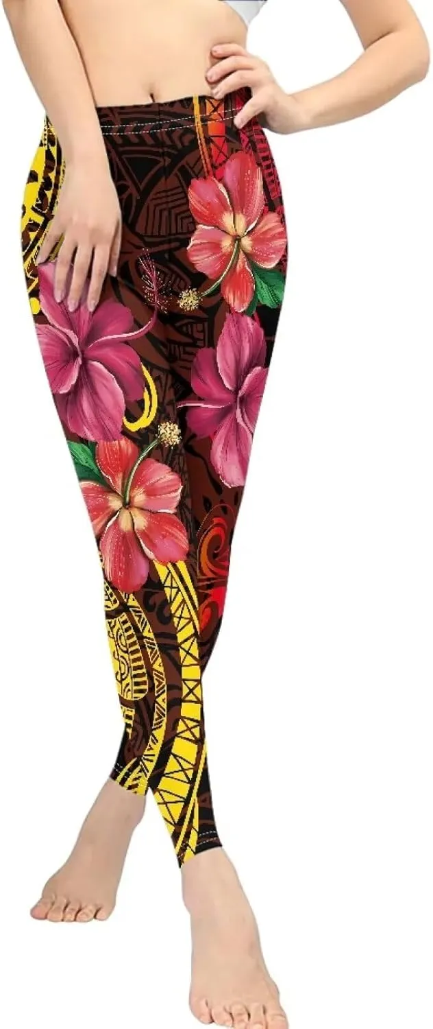 Polynesian Traditional Tribal Yoga Pants for Women High Waisted Gym Leggings Tummy Control Workout Leggings