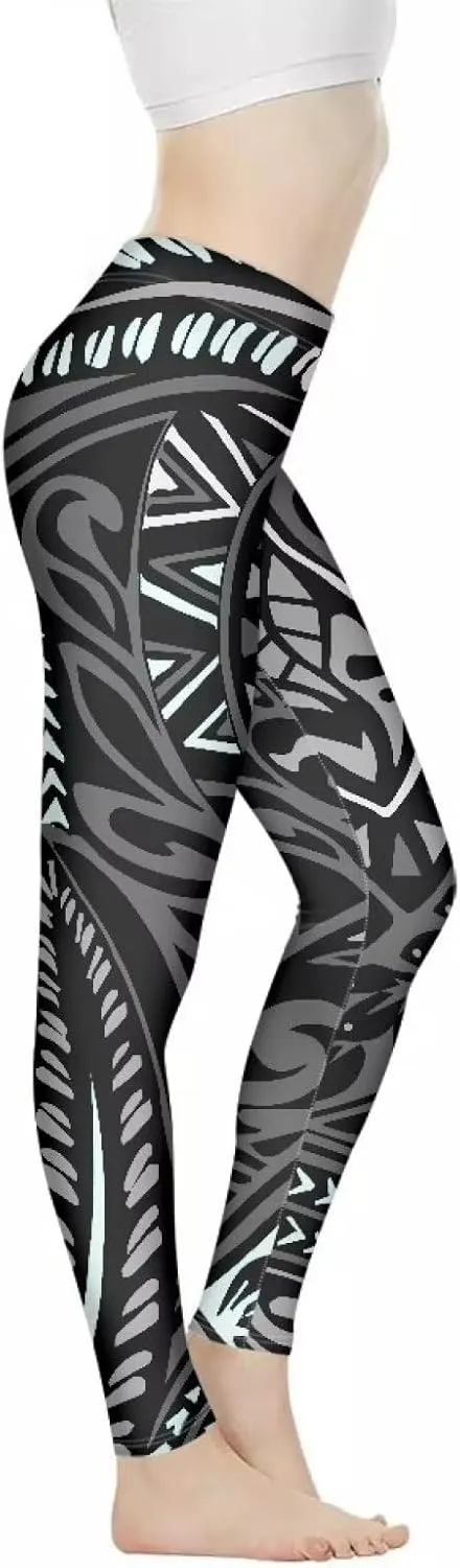 Polynesian Traditional Tribal Yoga Pants for Women High Waisted Gym Leggings Tummy Control Workout Leggings