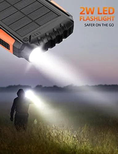 Power-Bank-Solar-Charger - 42800mAh Power Bank,Solar Charger,External Battery Pack 5V3.1A Qc 3.0 Fast Charging Built-in Super Bright Flashlight (Light Orange)
