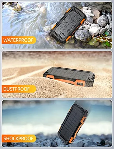 Power-Bank-Solar-Charger - 42800mAh Power Bank,Solar Charger,External Battery Pack 5V3.1A Qc 3.0 Fast Charging Built-in Super Bright Flashlight (Light Orange)