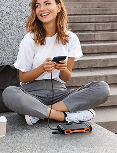 Power-Bank-Solar-Charger - 42800mAh Power Bank,Solar Charger,External Battery Pack 5V3.1A Qc 3.0 Fast Charging Built-in Super Bright Flashlight (Light Orange)