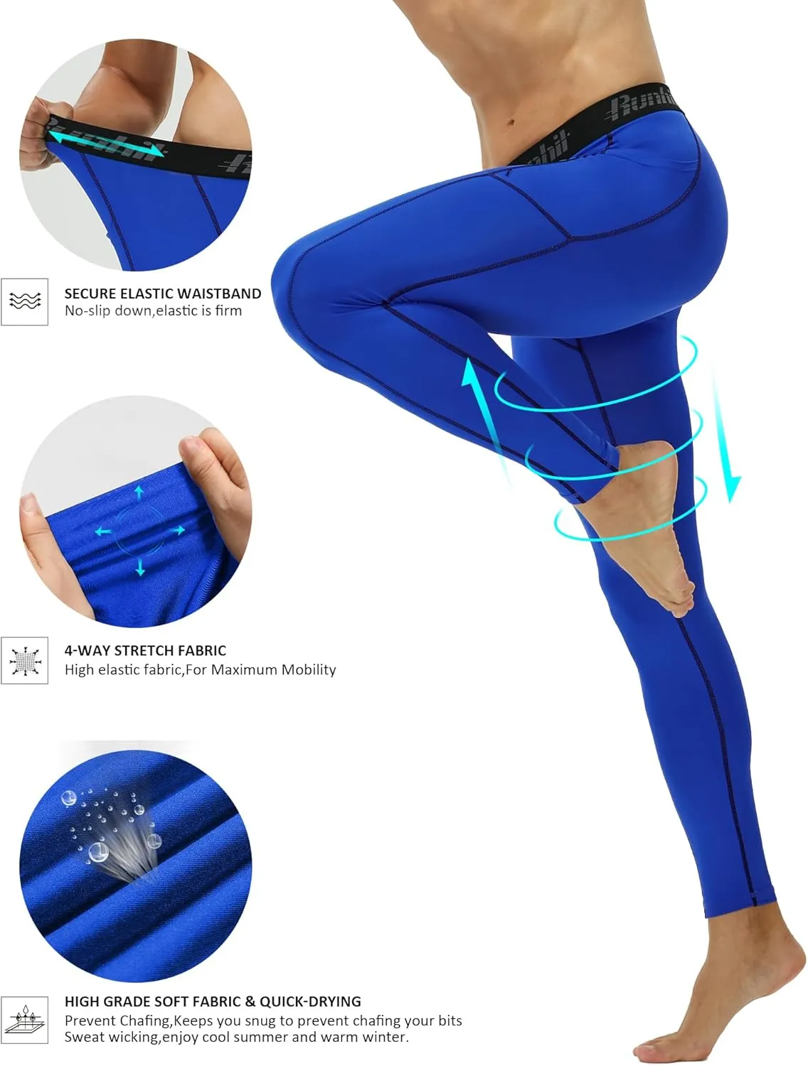 Runhit Mens Compression Pants Running Tights Pockets Sports Leggings Spandex Workout Cycling Athletic Thermal