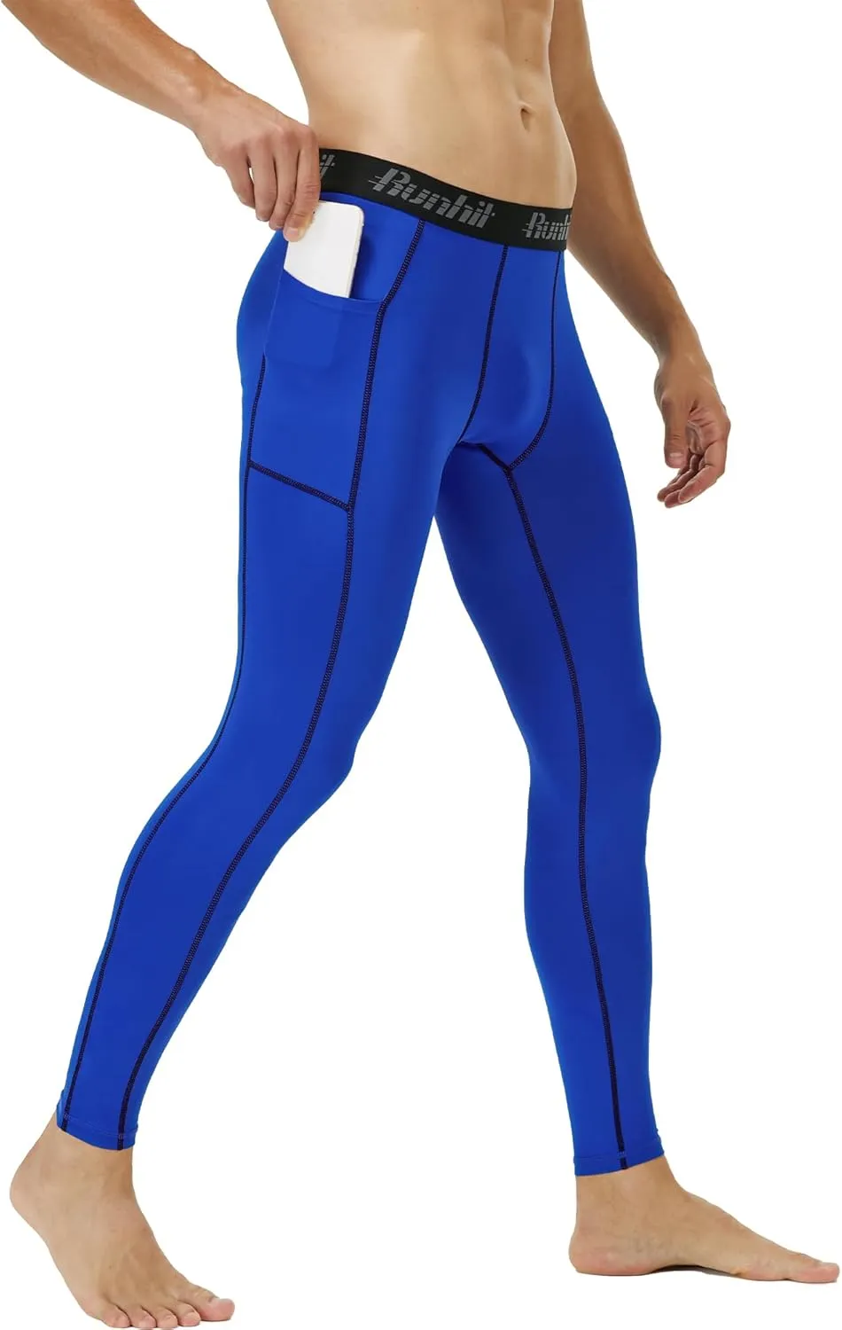 Runhit Mens Compression Pants Running Tights Pockets Sports Leggings Spandex Workout Cycling Athletic Thermal