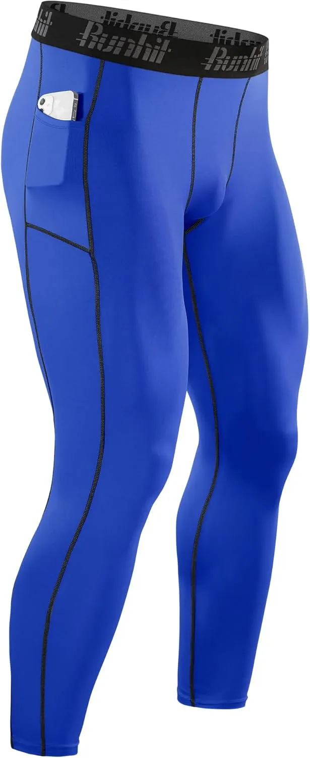 Runhit Mens Compression Pants Running Tights Pockets Sports Leggings Spandex Workout Cycling Athletic Thermal