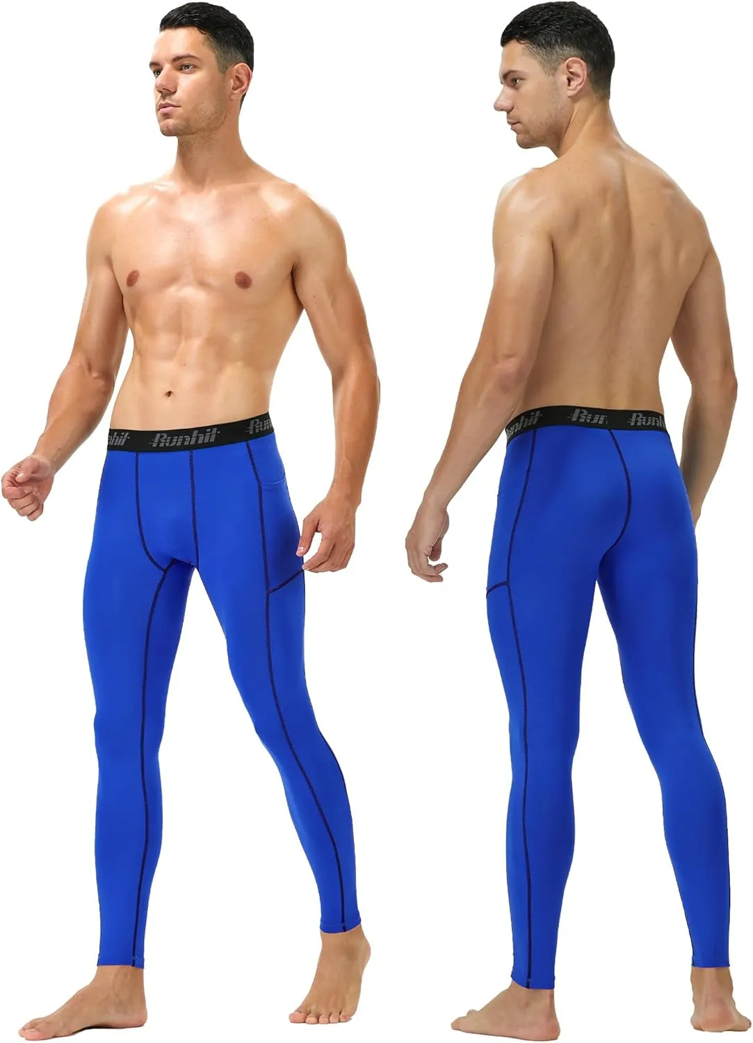 Runhit Mens Compression Pants Running Tights Pockets Sports Leggings Spandex Workout Cycling Athletic Thermal