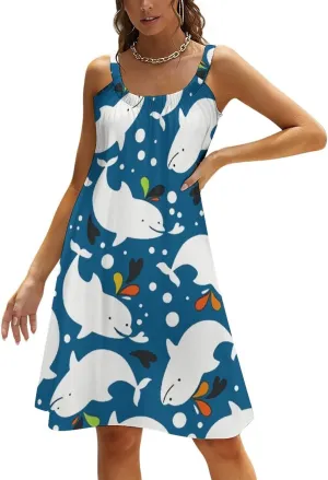 Sexy Halter Dresses for Women Casual Beach Birthday Party Wedding Decor Summer Dresses, Plus Size Midi Dress Loose Fit Halter Beach Cover Up Swimwear Beluga Whale