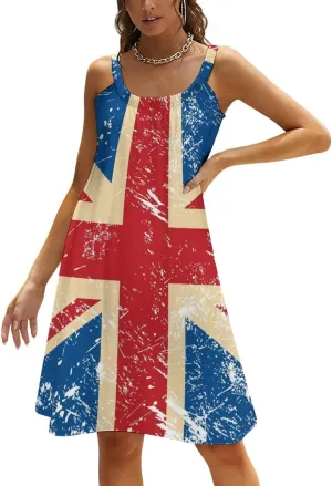 Sexy Halter Dresses for Women Casual Beach Birthday Party Wedding Decor Summer Dresses, Plus Size Midi Dress Loose Fit Halter Beach Cover Up Swimwear UK Retro Flag British Flag