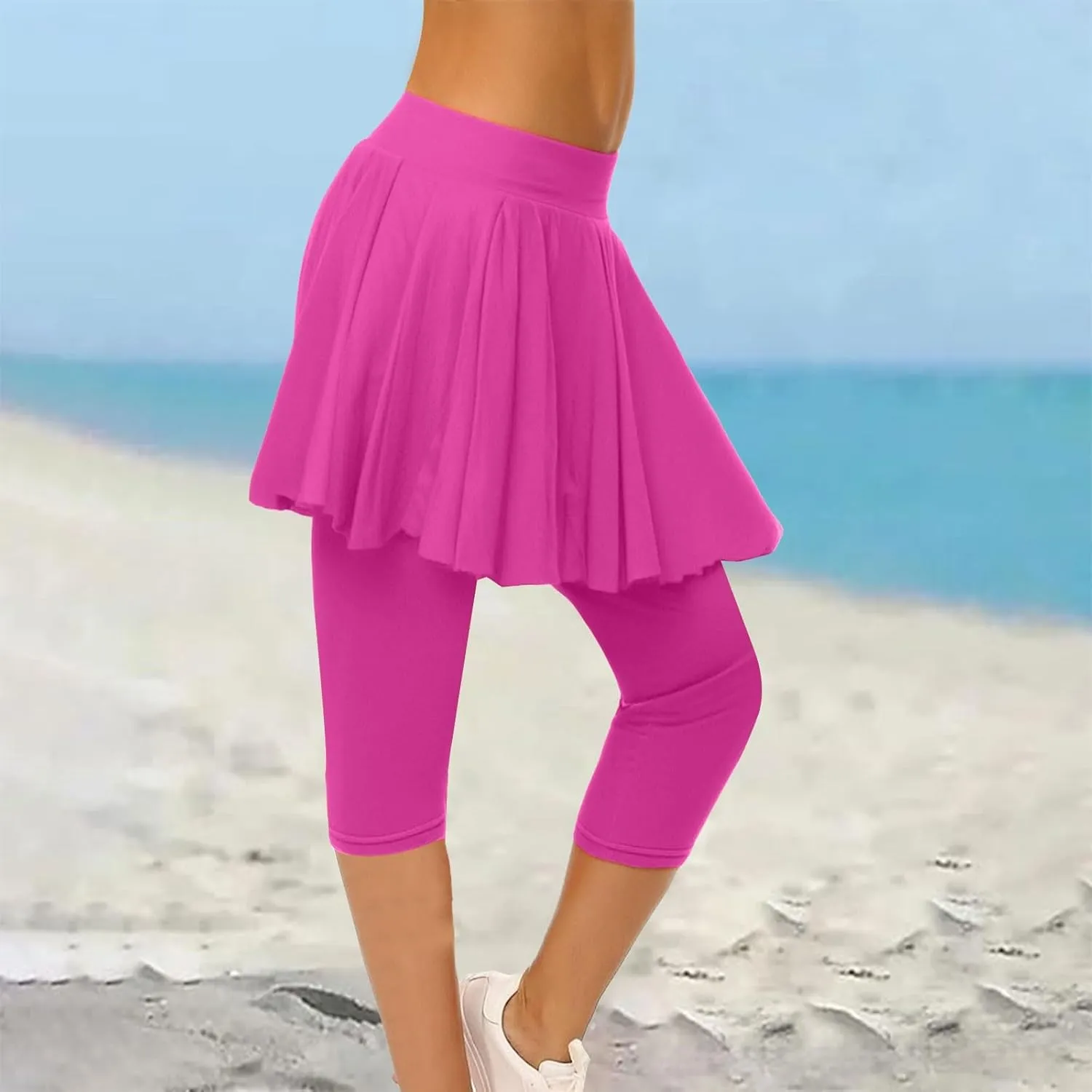 Skirted Leggings for Women 2025 Tennis Golf Skorts Capris Cropped Gym Sport Running Yoga Legging with Skirts Summer