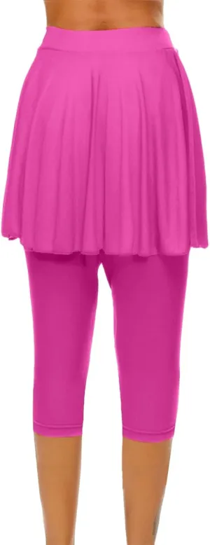 Skirted Leggings for Women 2025 Tennis Golf Skorts Capris Cropped Gym Sport Running Yoga Legging with Skirts Summer