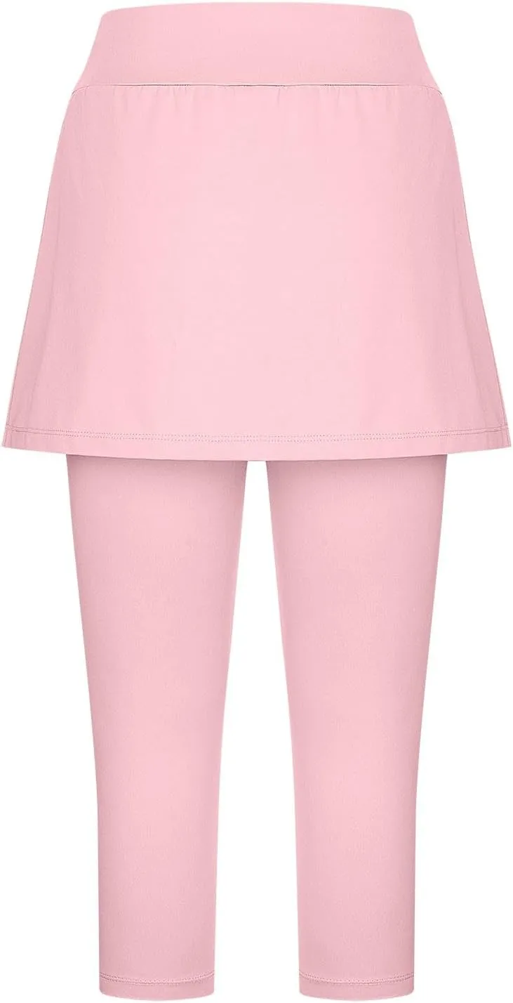 Skirted Leggings for Women Capri Athletic Golf Skorts Gym Tennis Yoga Legging High Waisted Capri Leggings with Skirts