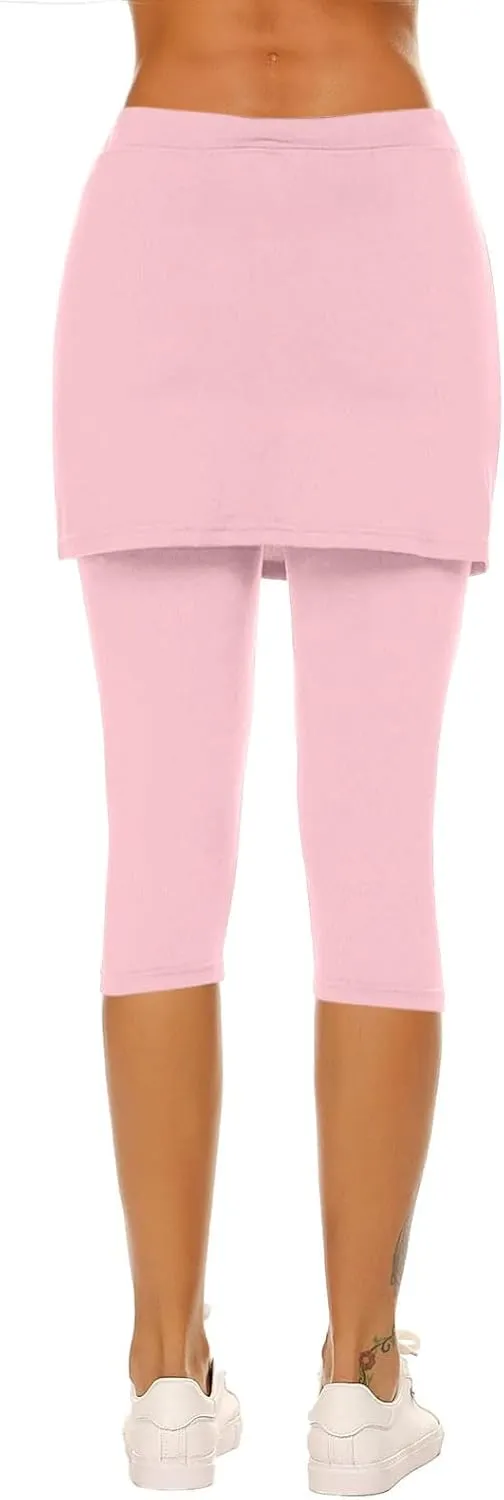 Skirted Leggings for Women Capri Athletic Golf Skorts Gym Tennis Yoga Legging High Waisted Capri Leggings with Skirts
