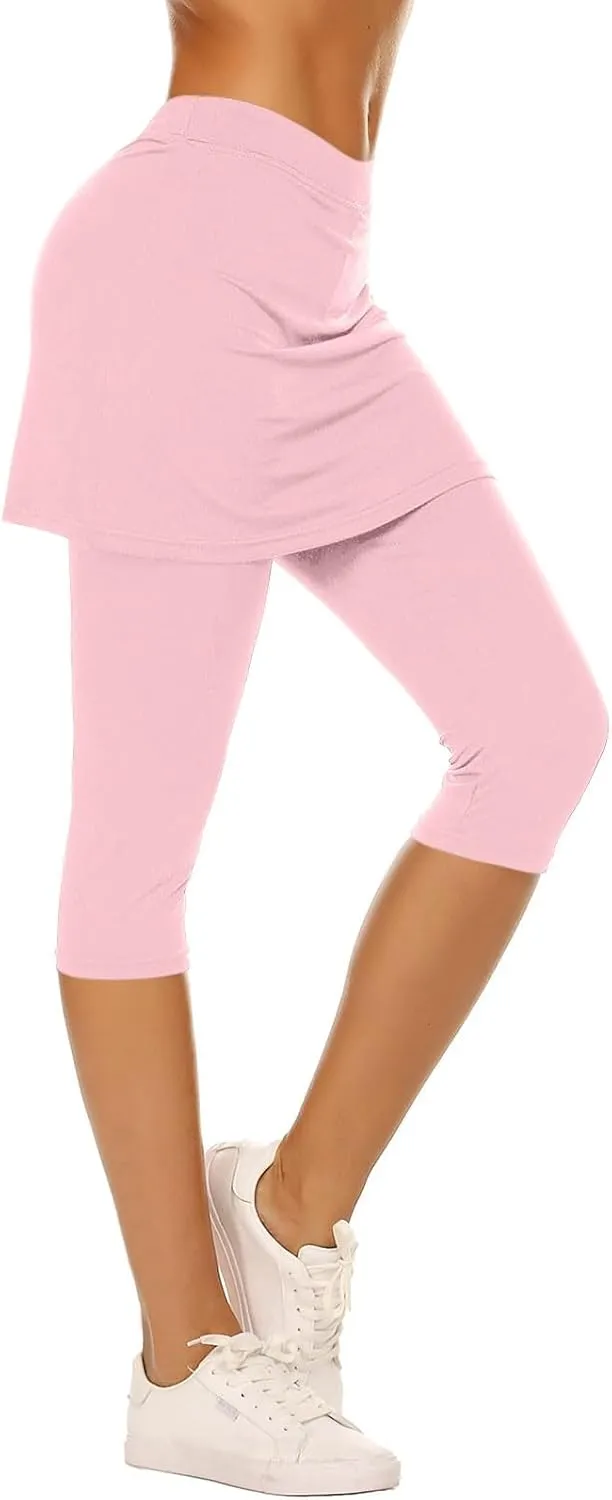 Skirted Leggings for Women Capri Athletic Golf Skorts Gym Tennis Yoga Legging High Waisted Capri Leggings with Skirts