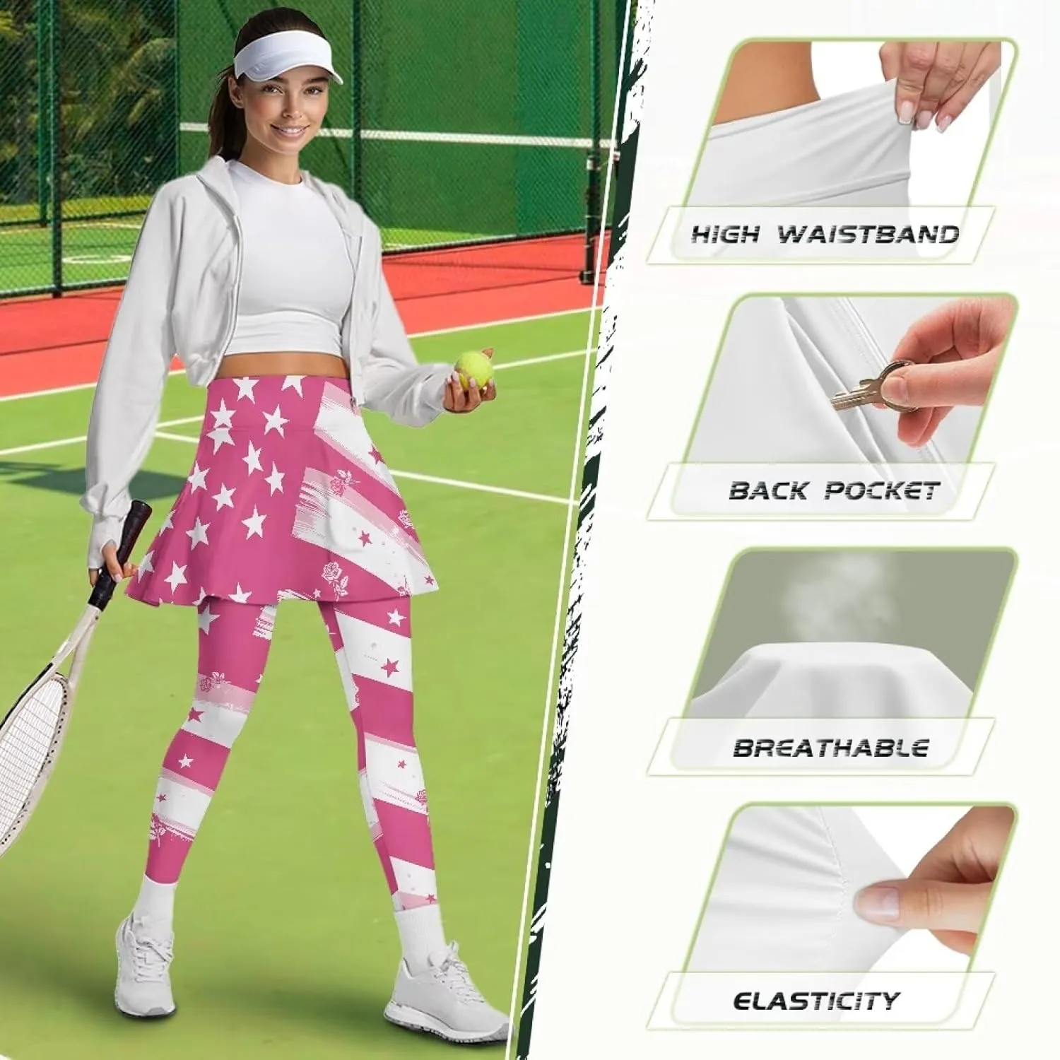Skirted Leggings for Women Stretch High Waist Yoga Leggings with Skirts Casual Athletic Golf Tennis Skorts
