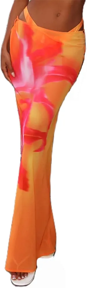 SOLILOQUY Women Y2K Floral Print Sheer Mesh Skirt Summer See Through Cover-up Bodycon Pencil Long Skirt Boho Beach Maxi Skirt