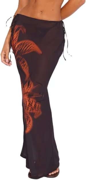 SOLILOQUY Women Y2K Floral Print Sheer Mesh Skirt Summer See Through Cover-up Bodycon Pencil Long Skirt Boho Beach Maxi Skirt