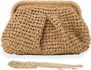Straw Dumpling Clutch Purse Beach Crossbody Bag Wedding Vacation Summer Clutch Shoulder Handbag with Strap for Women