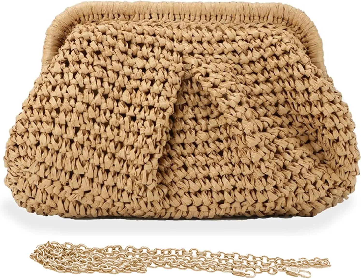 Straw Dumpling Clutch Purse Beach Crossbody Bag Wedding Vacation Summer Clutch Shoulder Handbag with Strap for Women