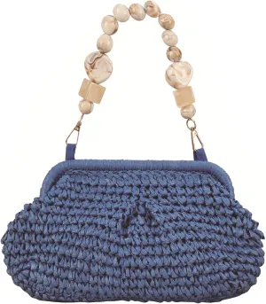 Summer Beach Tote for Women Raffia Woven Purse Hobo Bag Stylish Crescent Straw Handbag with Beaded Tote Bohemian Daypack