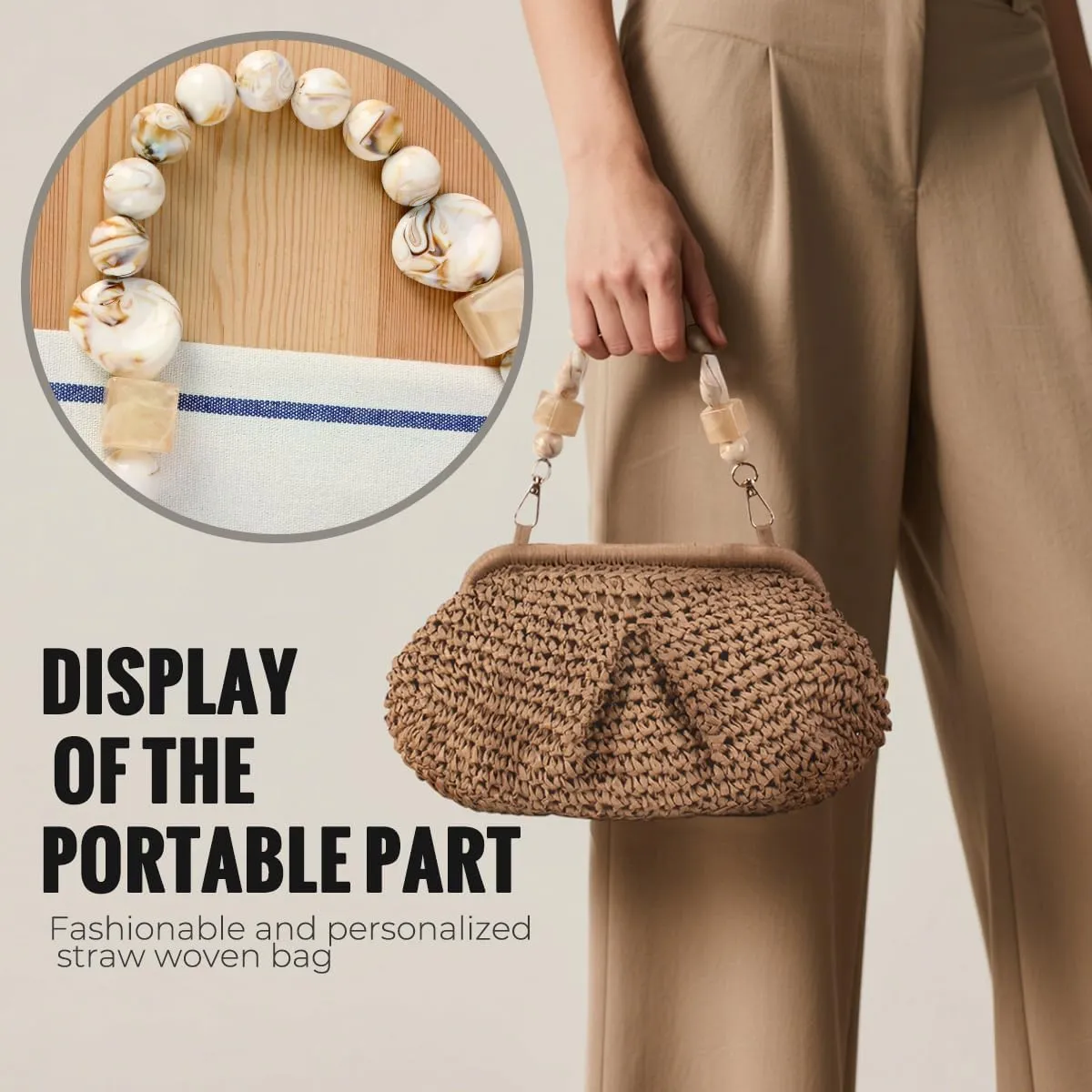 Summer Beach Tote for Women Raffia Woven Purse Hobo Bag Stylish Crescent Straw Handbag with Beaded Tote Bohemian Daypack