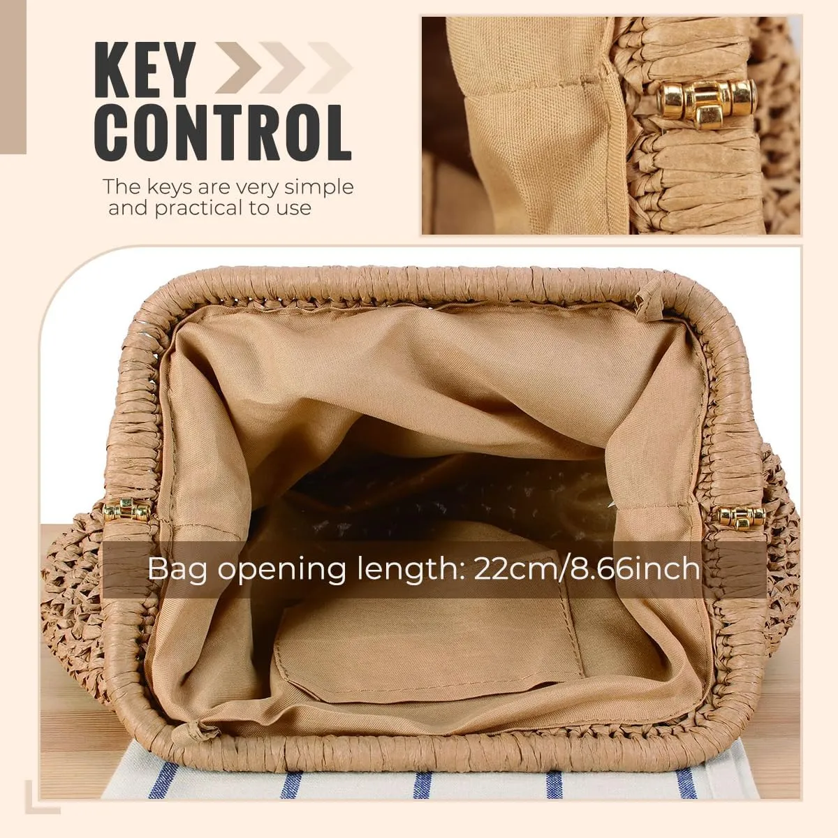 Summer Beach Tote for Women Raffia Woven Purse Hobo Bag Stylish Crescent Straw Handbag with Beaded Tote Bohemian Daypack
