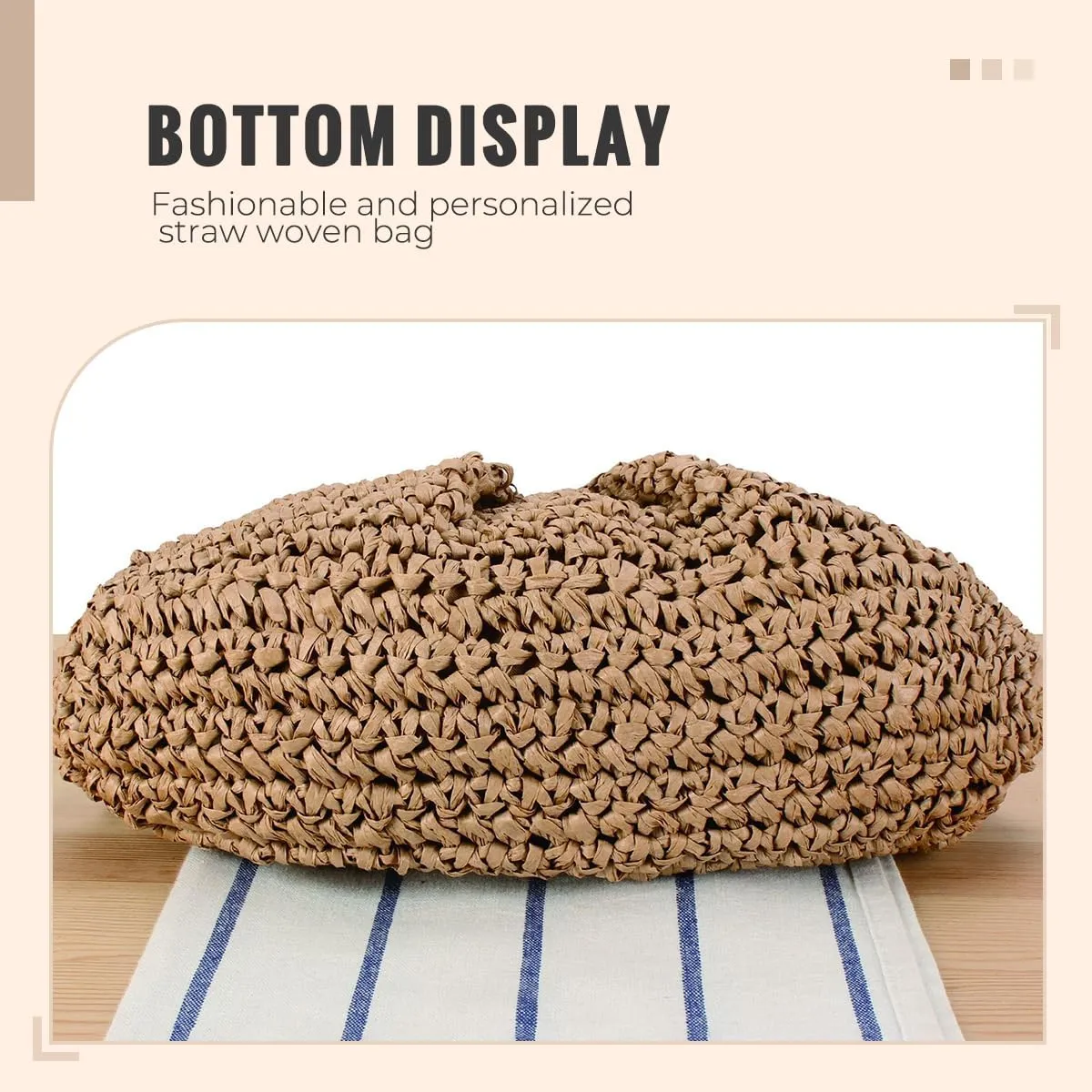 Summer Beach Tote for Women Raffia Woven Purse Hobo Bag Stylish Crescent Straw Handbag with Beaded Tote Bohemian Daypack