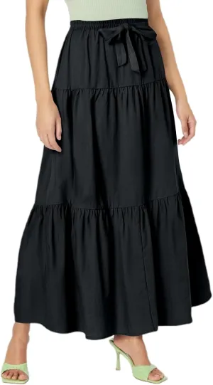 Summer Maxi Skirts for Women 2025 Tiered A Line Pleated Drawstring Long Skirt Boho Flowy Casual Vacation Skirts
