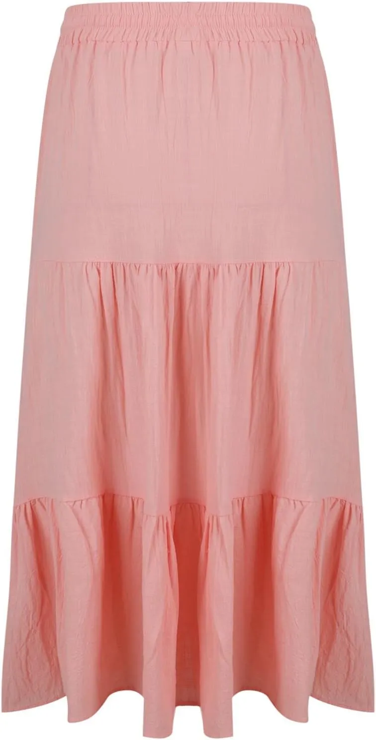 Summer Skirts for Women 2025 Vacation Skirts Elastic Waist Ruffle Skirts Casual Front Button Midi Skirt Pleated Skirt