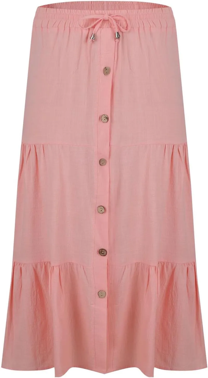 Summer Skirts for Women 2025 Vacation Skirts Elastic Waist Ruffle Skirts Casual Front Button Midi Skirt Pleated Skirt