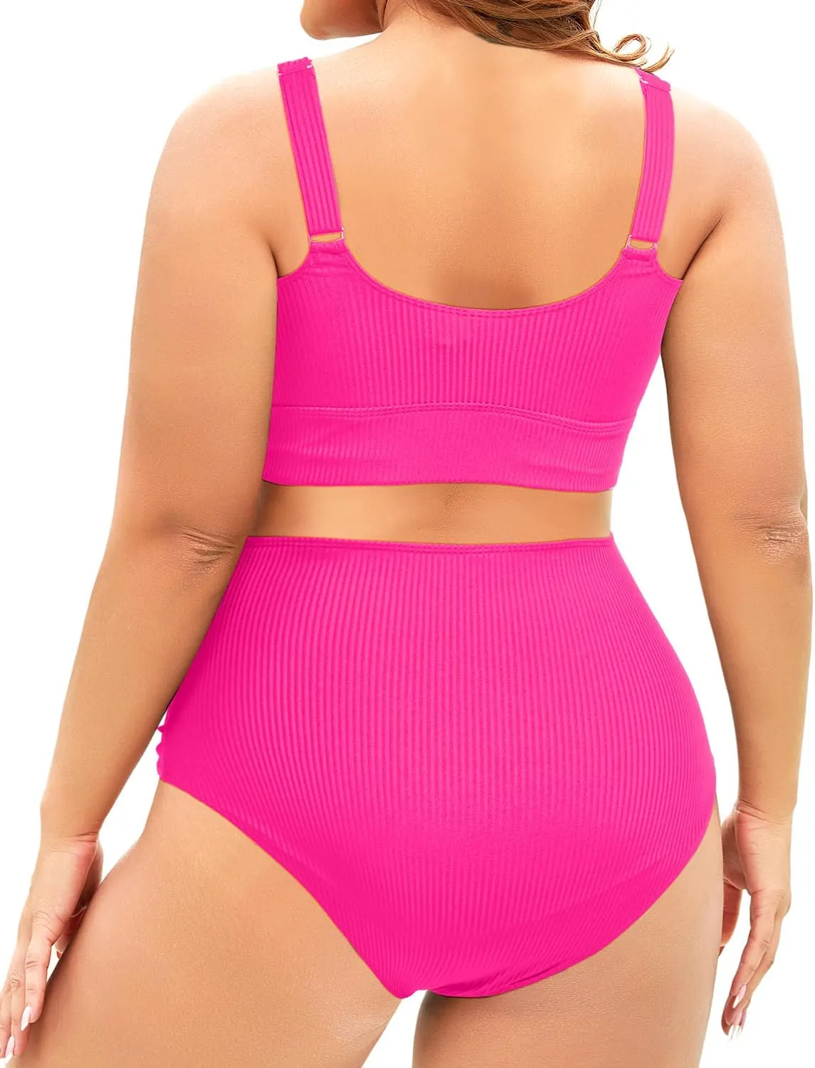 Tempt Me Plus Size Two Piece Swimsuit - Ribbed High Waisted Bikini Sets for Women Tummy Control Bathing Suits 2025 Swimwear