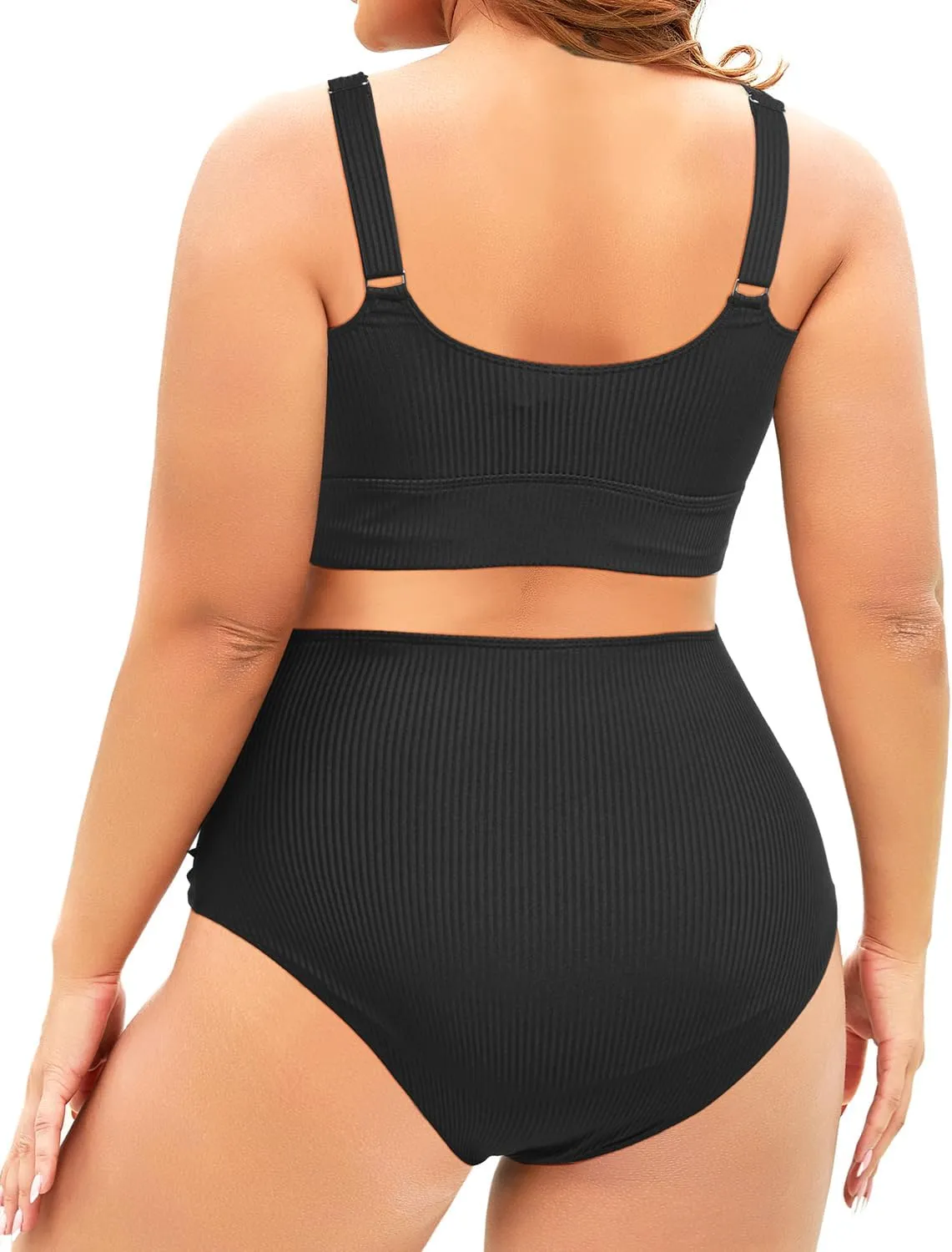 Tempt Me Plus Size Two Piece Swimsuit - Ribbed High Waisted Bikini Sets for Women Tummy Control Bathing Suits 2025 Swimwear