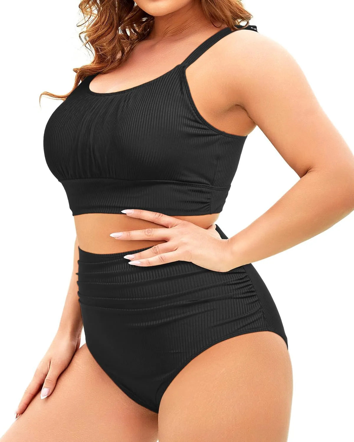 Tempt Me Plus Size Two Piece Swimsuit - Ribbed High Waisted Bikini Sets for Women Tummy Control Bathing Suits 2025 Swimwear