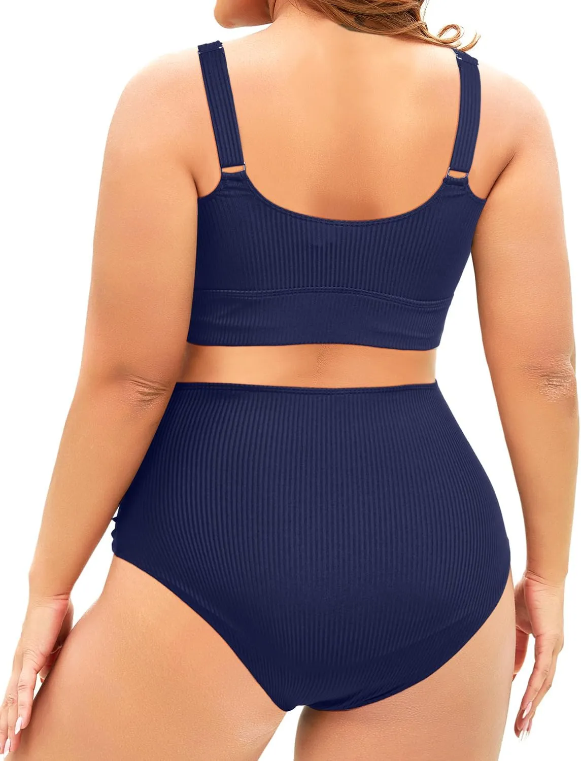 Tempt Me Plus Size Two Piece Swimsuit - Ribbed High Waisted Bikini Sets for Women Tummy Control Bathing Suits 2025 Swimwear