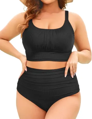 Tempt Me Plus Size Two Piece Swimsuit - Ribbed High Waisted Bikini Sets for Women Tummy Control Bathing Suits 2025 Swimwear