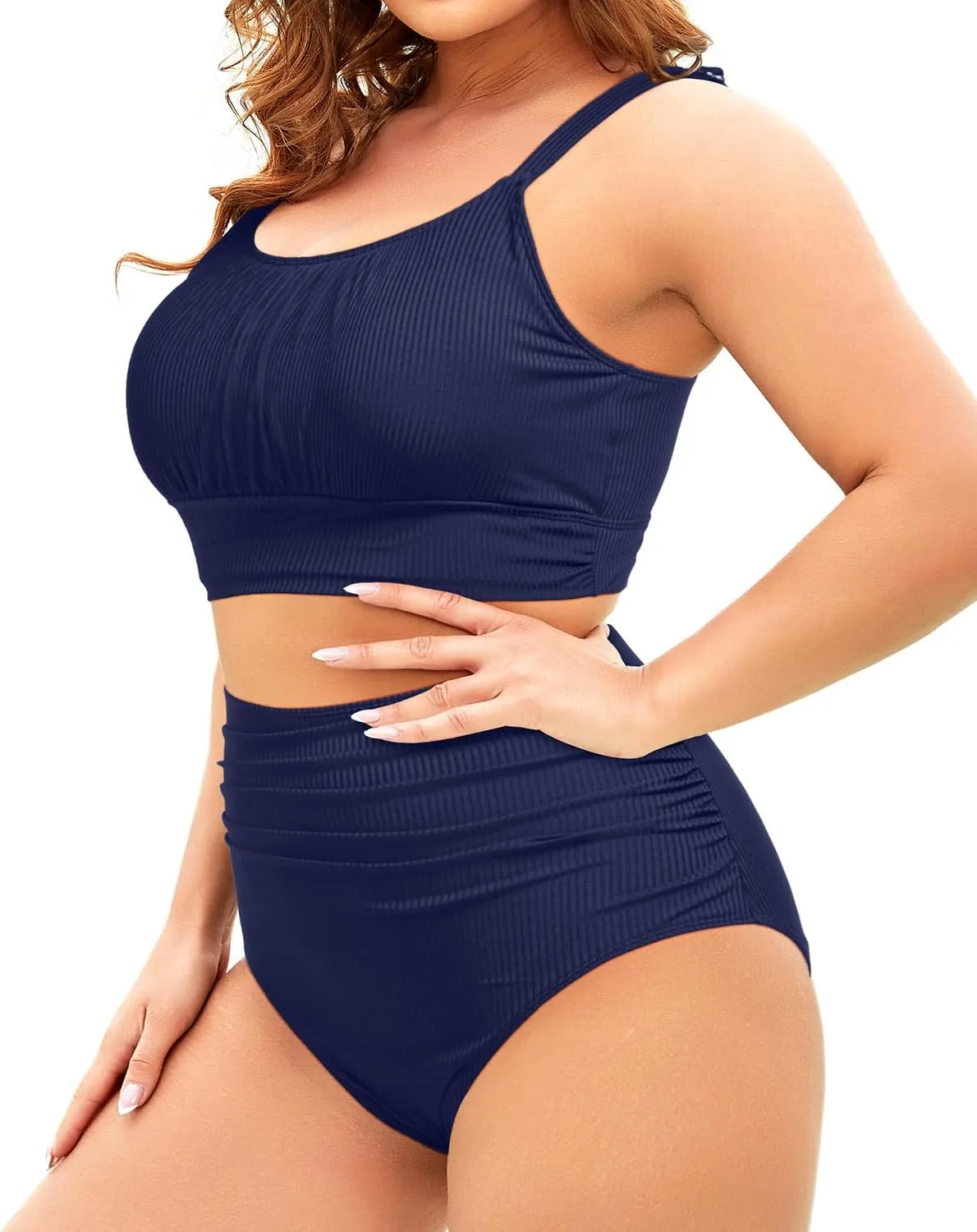 Tempt Me Plus Size Two Piece Swimsuit - Ribbed High Waisted Bikini Sets for Women Tummy Control Bathing Suits 2025 Swimwear