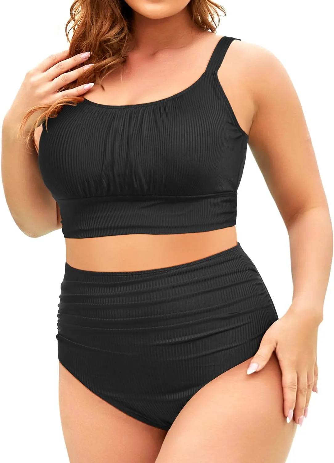 Tempt Me Plus Size Two Piece Swimsuit - Ribbed High Waisted Bikini Sets for Women Tummy Control Bathing Suits 2025 Swimwear