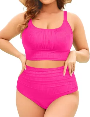Tempt Me Plus Size Two Piece Swimsuit - Ribbed High Waisted Bikini Sets for Women Tummy Control Bathing Suits 2025 Swimwear