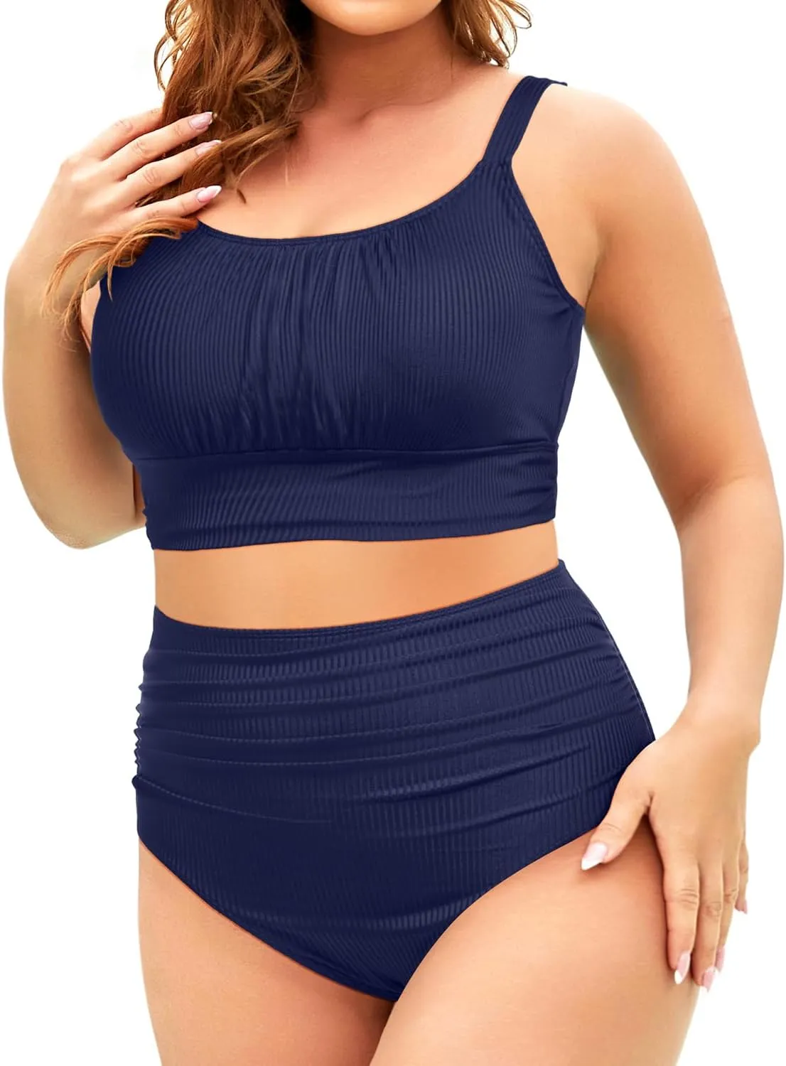 Tempt Me Plus Size Two Piece Swimsuit - Ribbed High Waisted Bikini Sets for Women Tummy Control Bathing Suits 2025 Swimwear