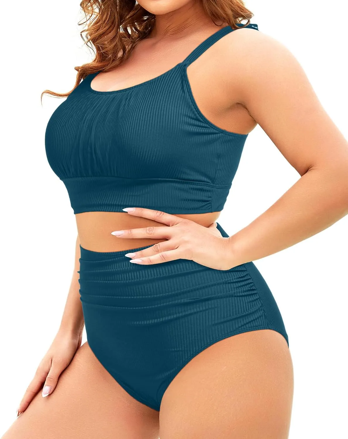 Tempt Me Plus Size Two Piece Swimsuit - Ribbed High Waisted Bikini Sets for Women Tummy Control Bathing Suits 2025 Swimwear